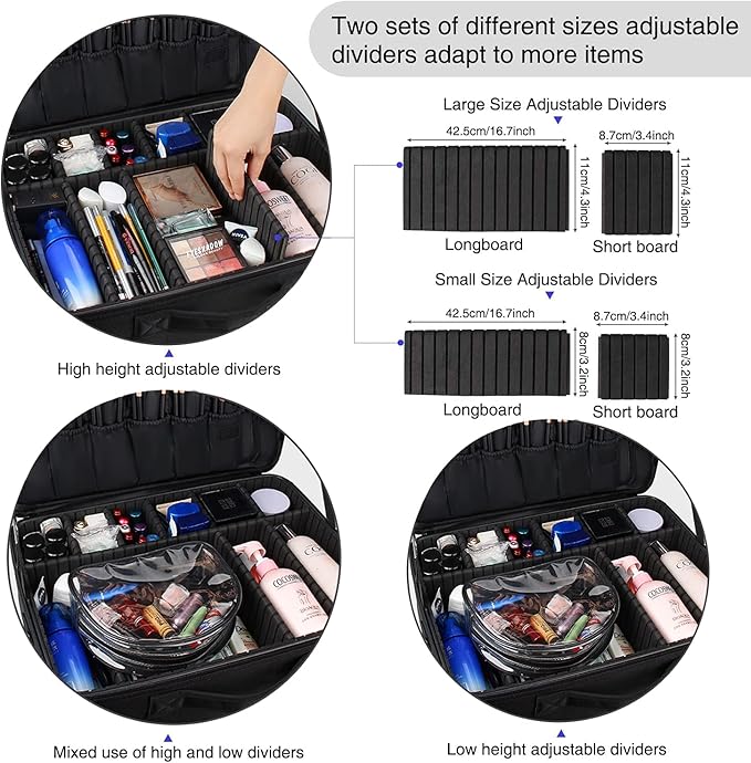 Relavel Large Makeup Organizer Profession Makeup Bag Extra Large Makeup Case with Adjustable Dividers, Adjustable Angle Fixed Belt and Shoulder Strap