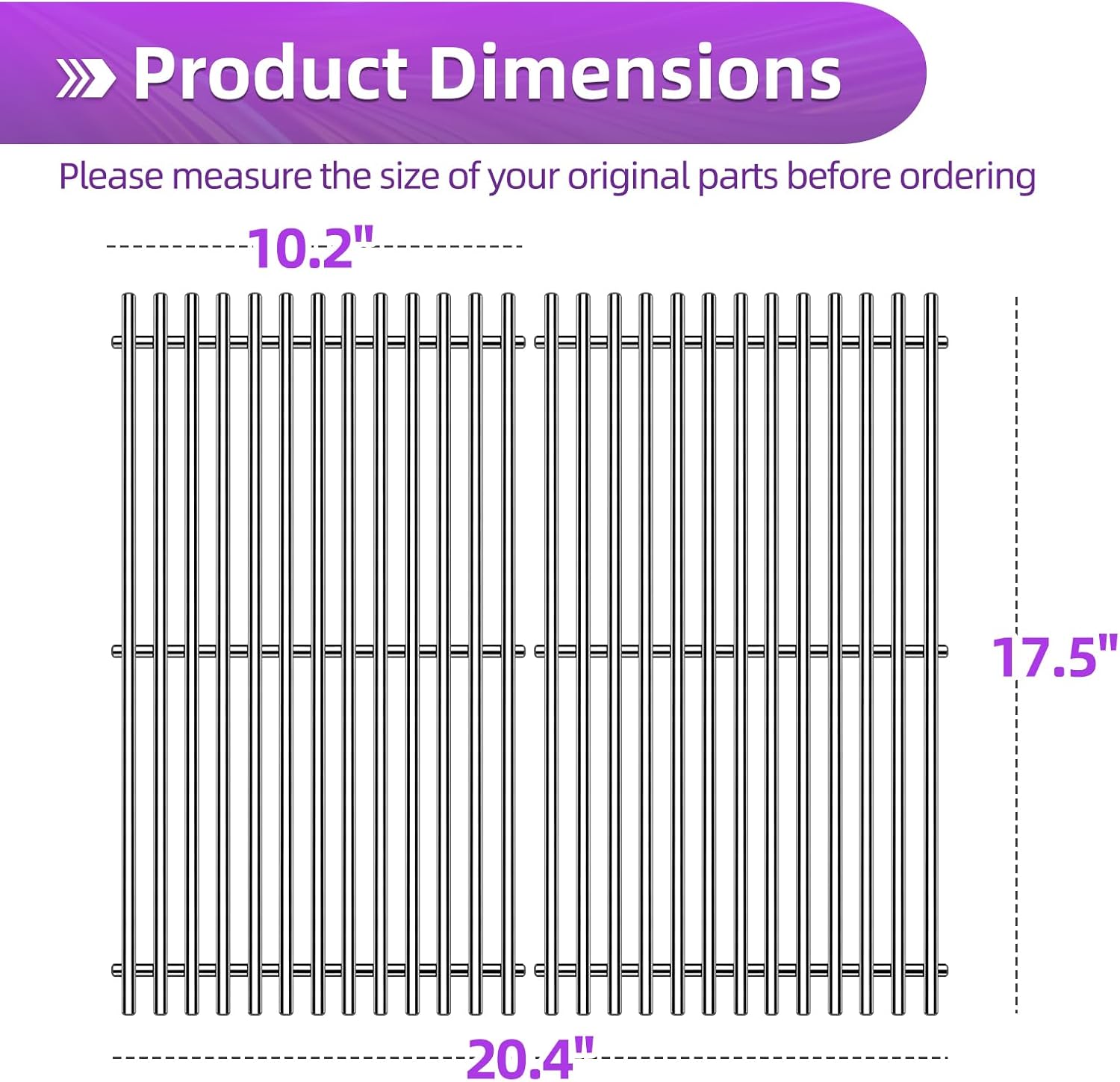 9MM 304 Stainless Steel Grill Grates for Weber Spirit E-210 E-220 S-210 S-220 Gas Grills with Front-Mounted Control 7637 Grill Replacement Parts for Weber Spirit I & II 200 Series 17.5 inch