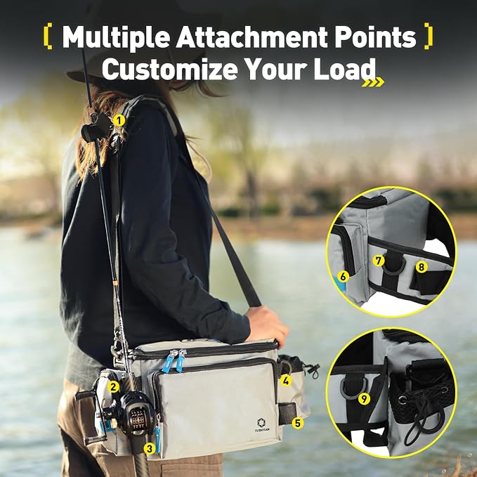 Small Fishing Bag with Rod Strap, Small Tackle Bag – Tackle Boxes & Gear,Portable & Lightweight, Move Freely, Cast Smoothly - Fishing Gifts for Men (Large - Light Grey)