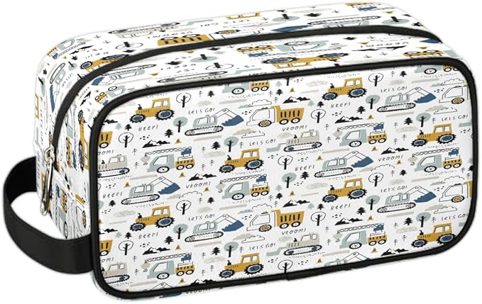 Excavator Car Hanging Toiletry Bag,Travel Hygiene Kits for Boys Mens,Waterproof Makeup Carry-on Bags,Cosmetic Bag,TSA Approved Shave Dopp Kit for Toiletries Shower Bathroom Accessories Gifts