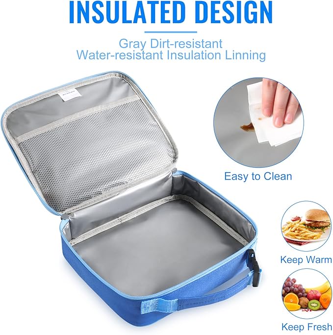 2 Packs Insulated Soft Lunch Bag With Double Zipper - Sturdy, Freezable and Reusable for Kids, Men - For School, Work, Outdoor (Black & Blue)