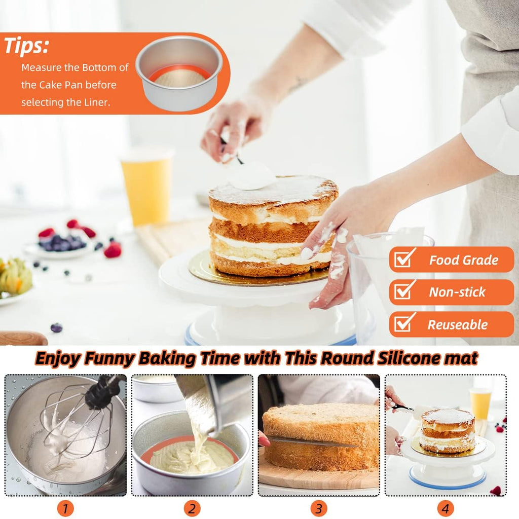 6 Inch Round Baking Mats, Food Grade Silicone Mats for Cake Pan/Tortilla Maker, Premium Non-Stick Reusable 6 Inch Tortilla Press Liner for Small Cake/Tortilla/Pie/Pizza, Round 5.5" Orange, 3PCS