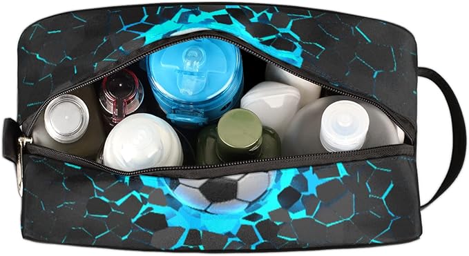 3D Light Wall Football Portable Travel Toiletry Bag, Sport Ball Dopp Kit Cosmetic Organizer Makeup Bag Shower Shaving Bag for Men Women