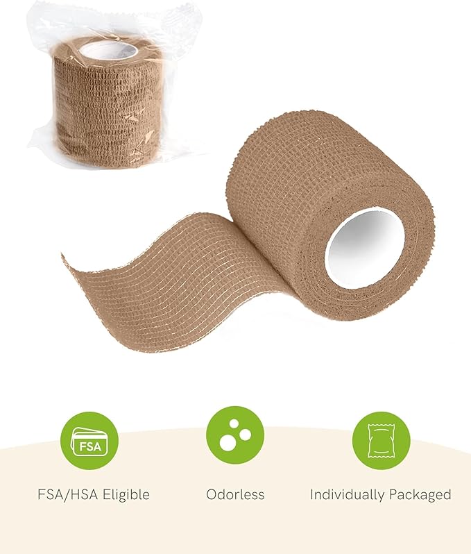 FriCARE Self Adhesive Bandage Wrap, Medical Tape in First Aid Kit, Cohesive Bandages for Wounds Sport Vet, FSA/HSA Eligible, 2 Inches X 5 Yards 6 Rolls, Walnut Brown