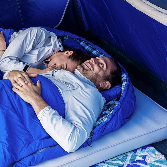 KingCamp Double Sleeping Pad, 2 Person Queen R 7.9 Self Inflating Sleeping Pad, 3" Ultra Thick Full Size Foam Mattress Mat with Pump Sack for Camping Outdoor Tent Car, PVC Free (Lightgrey/Charcoal)