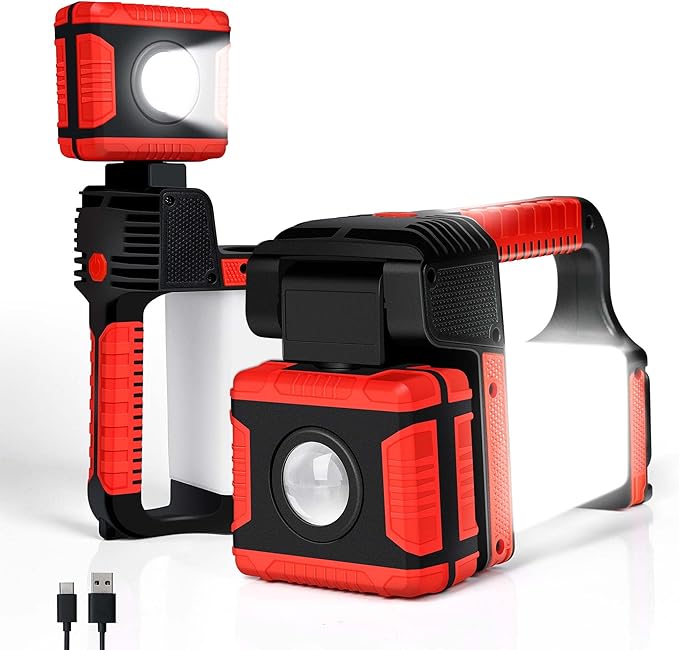 CLAKAP Rechargeable Spotlight, 2000Lumens 270°Rotatable Handheld LED Flashlight Spotlight, Long Lasting Searchlight with Floodlamp, Portable Charger Lantern Flashlight for Farm, Camping, Boat