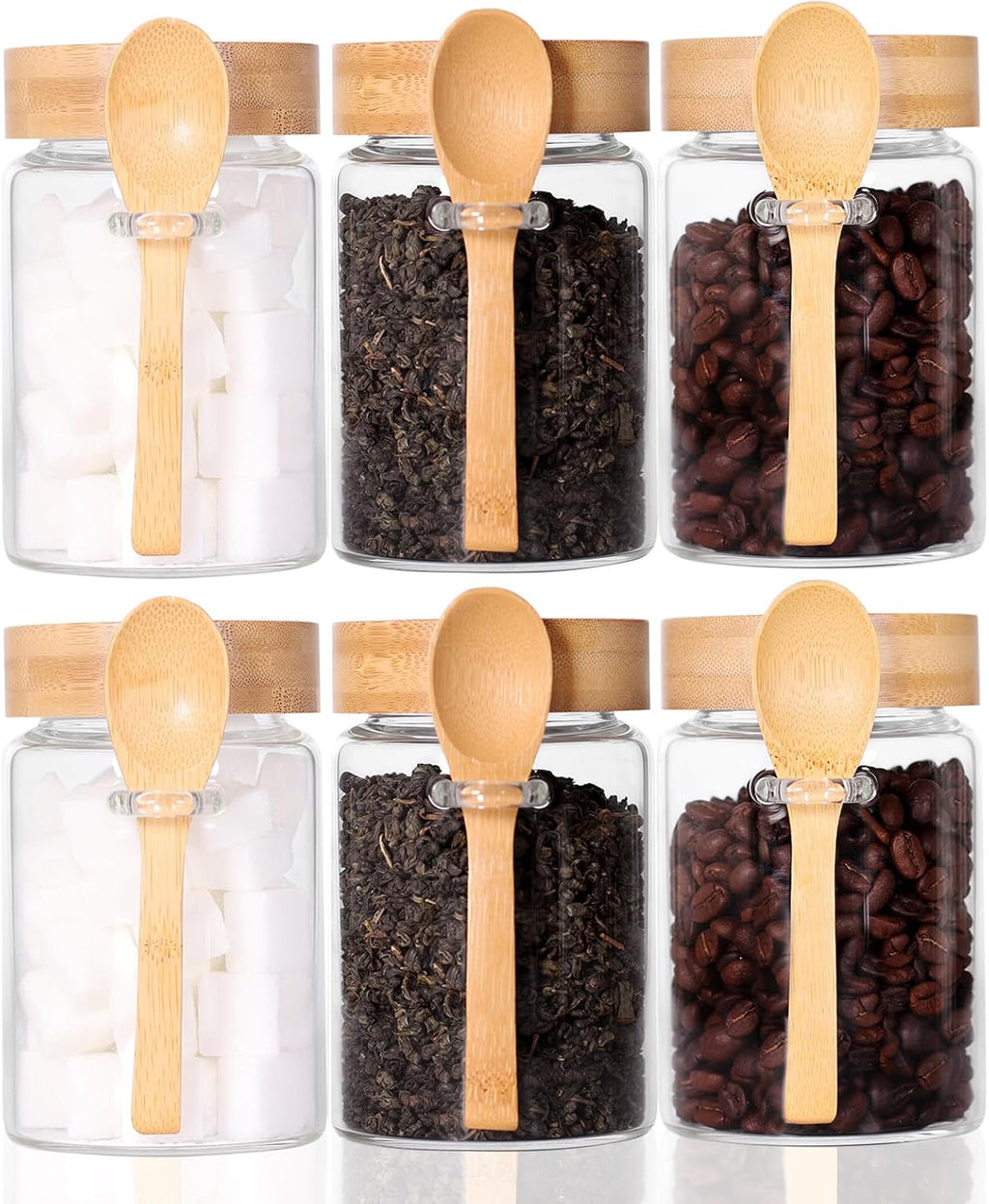 16 OZ Tea Jars Screw Top for Loose Tea, Set of 6 Loose Leaf Container Airtight, Glass Jars with Screw on Lids and Spoons, Overnight Oats Containers with Lids