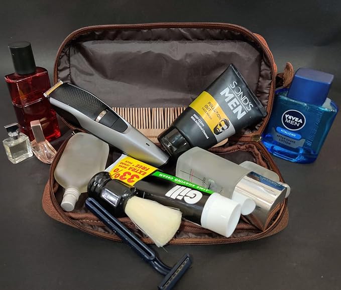 Leather Toiletry Bag for Men - Travel Gift Shaving Dopp Kit - Bathroom Shower Toiletries Organizer - Cosmetic Makeup Bag for Women