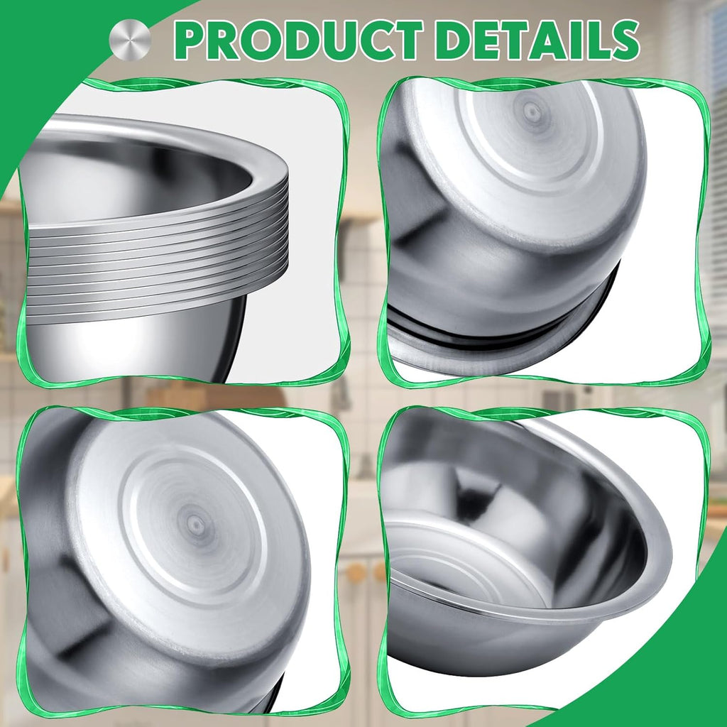 Pinkunn Set of 12 Stainless Steel Mixing Bowls, Nesting Metal Prep Salad Bowl Bulk Kitchen Large Reusable Baking Food Container for Hotel Restaurant Home Cooking, Silver(10.2 x 3.26 Inch)