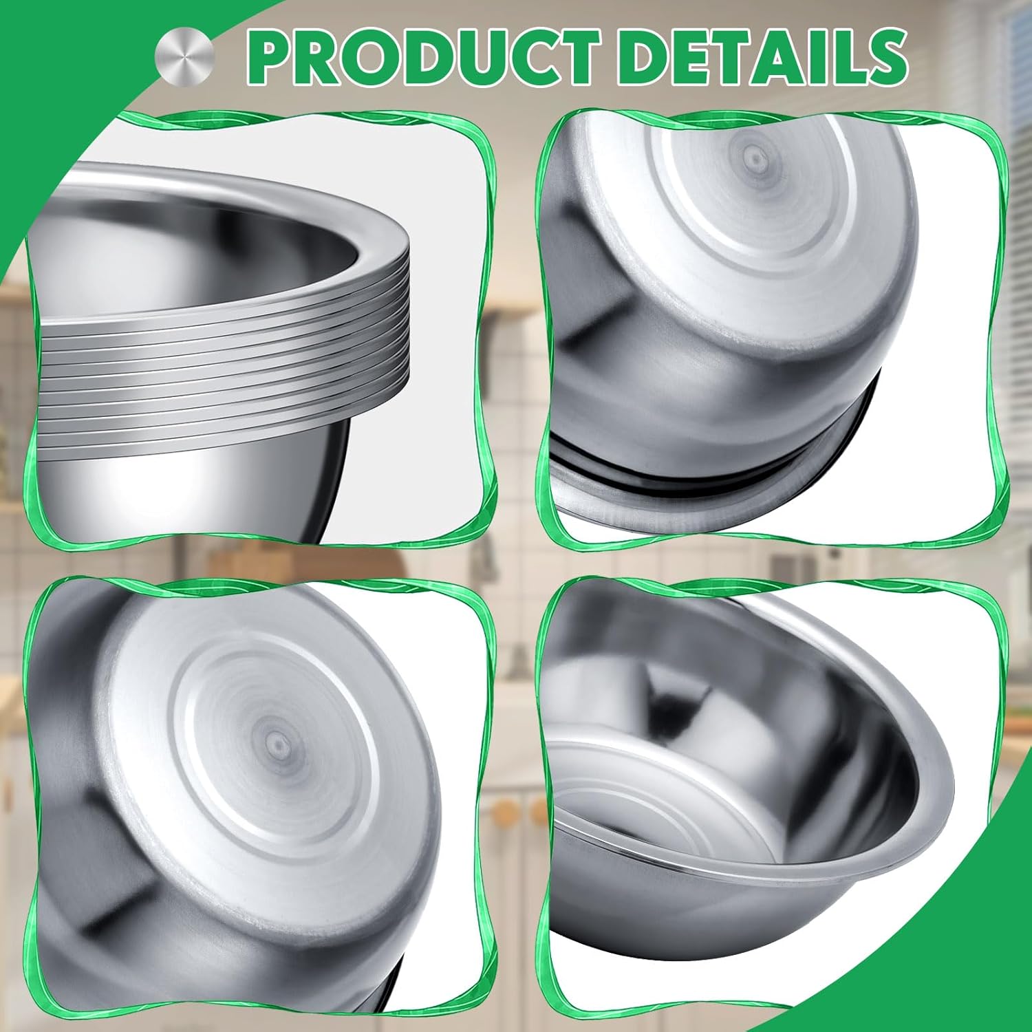 Pinkunn Set of 12 Stainless Steel Mixing Bowls, Nesting Metal Prep Salad Bowl Bulk Kitchen Large Reusable Baking Food Container for Hotel Restaurant Home Cooking, Silver(10.2 x 3.26 Inch)