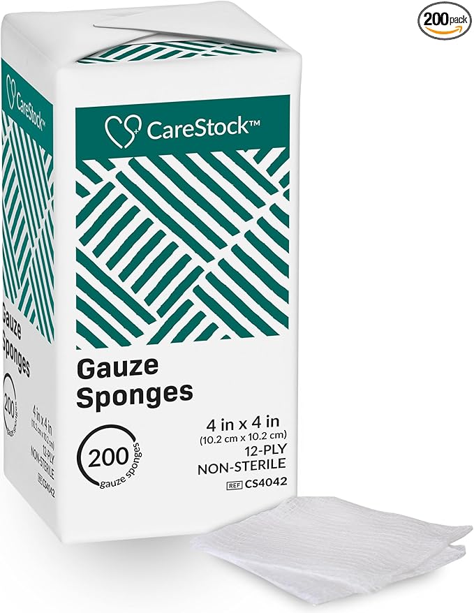 Gauze Sponge 4x4 [200 Count] Non-Sterile Gauze Pads, 12-Ply, Medical Grade Cotton Wound Dressing for First Aid Kit