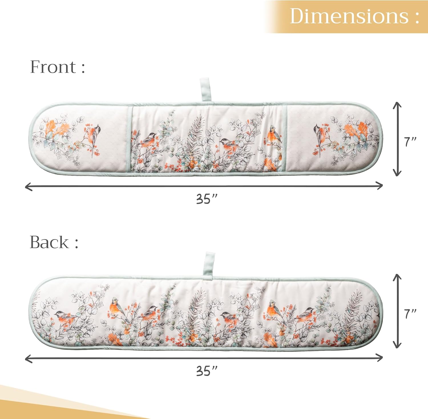 Maison d' Hermine Double Oven Mitt 100% Cotton Heat Resistant Cooking Gloves with Loop, Baking Barbeque, Handling Hot Pan, Whitish Shabby Chique - Thanksgiving/Christmas (7 Inch x 35 Inch)