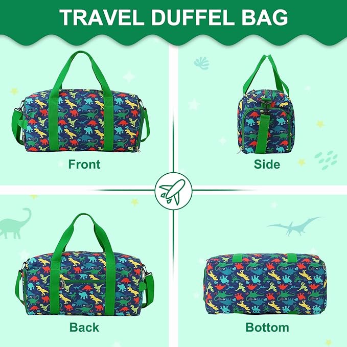 RAVUO Water Resistant Kids Duffel Bag - Overnight Sports Weekender Gym Carry-On Tote Travel Shoulder Bag for Boys with Shoe Compartment and Wet Pocket