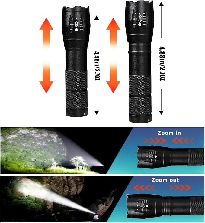 3 Pack LED Rechargeable Flashlight, Super Bright Small MiniCamping Flashlights Zoomable Beam, Convenient USB C Charging for Camping Hiking Outdoor Home Emergency