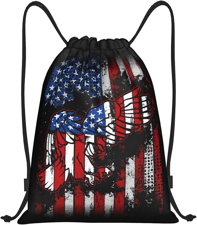 Eagle Outline Drawstring Backpack American Flag Gym Drawstring Bag Patriotic Gift for Independence Day Veterans Day Memorial Day, 4th of July Party Favor Goodies Storage Bags, 3112036