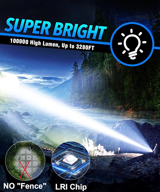 Flashlights High Lumens Rechargeable USB C Flash Light, Super Bright LED Flashlight with 10,000 Lumens, Long Beam 3280Ft, IPX5 Waterproof Tactical Flashlight Powerful for Emergency, Camping