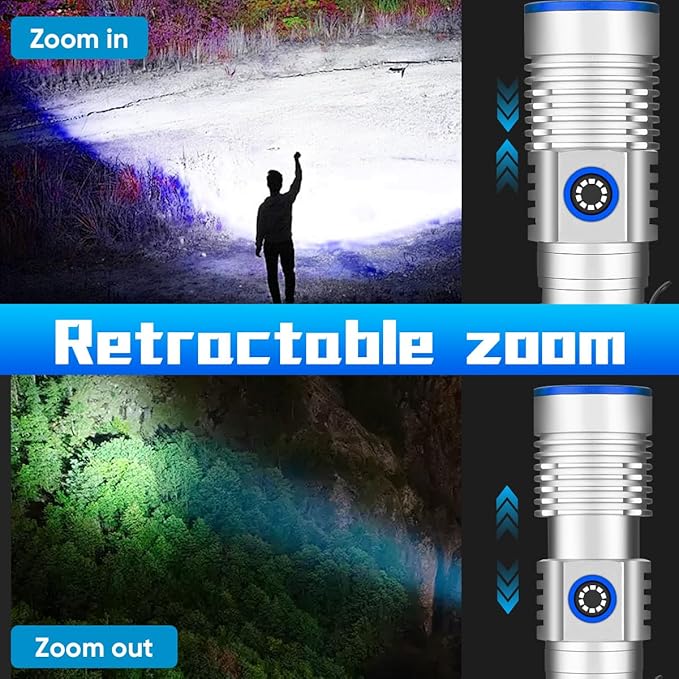 NAKCNM Rechargeable Flashlights High Lumens, 2 Pack 25000 Lumens 4 Modes, Small Magnetic Flashlight Pocket with Clip & Diffuser, Handheld Flashlight Lantern for Camping(Black&Silver)