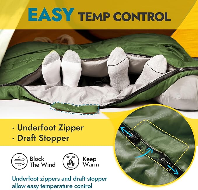 CANWAY Double Sleeping Bag Flannel for Adults Cold Weather Queen Size Two Person Sleeping Bags for Camping with 2 Pillows