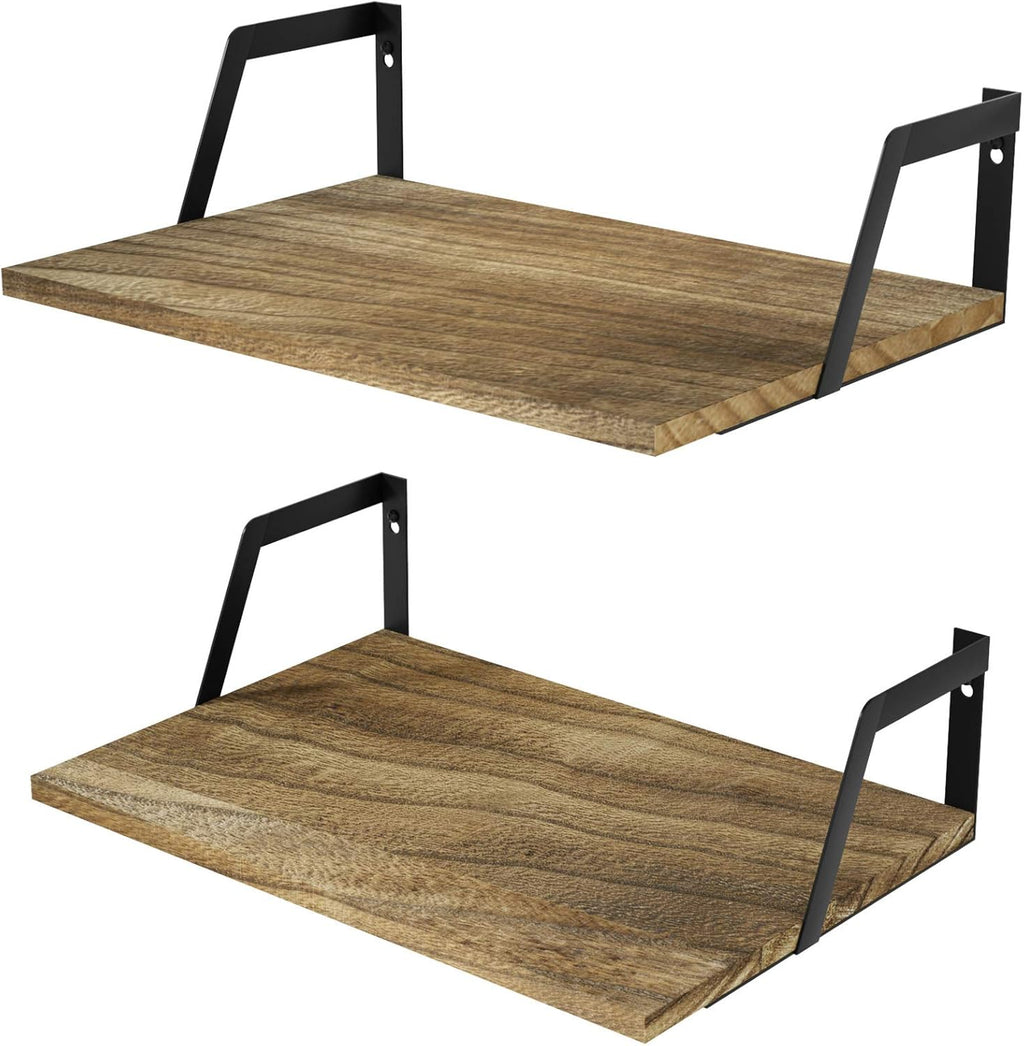 SRIWATANA Floating Shelves Wall Mounted Set of 2 Rustic Wood Shelves with Large Capacity(Carbonized Black)