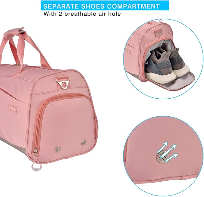 Kuston Sports Gym Bag with Shoes Compartment &Wet Pocket Gym Duffel Bag Overnight Bag for Men and Women-Pink