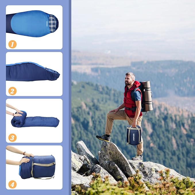 Cold Weather Mummy Sleeping Bag Flannel 0 Degree Winter Sleeping Bag Machine Washable Heavy Duty for Adults,Teenager with Compression Sack 4 Seasons for Camping Hiking Traveling