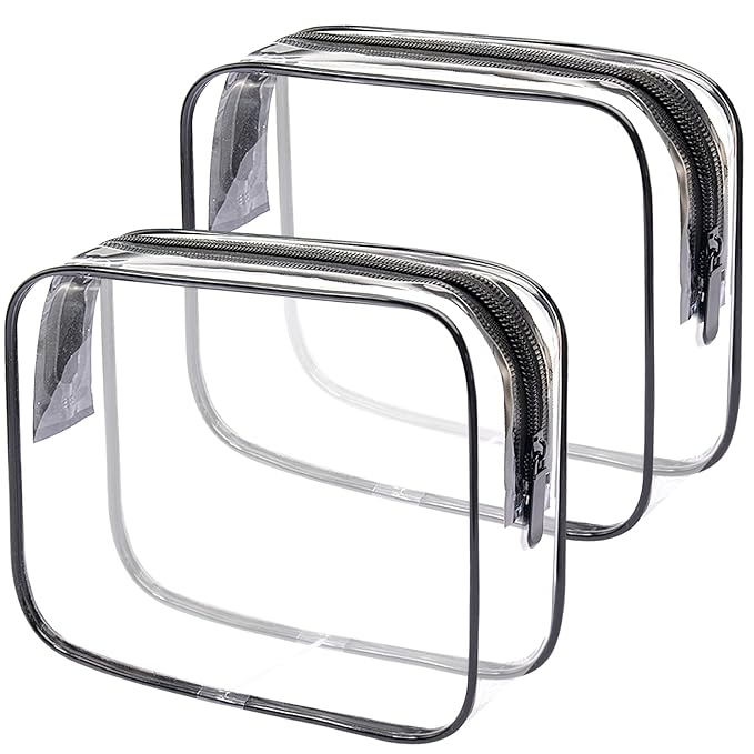 Lermende 2pcs Clear Toiletry Bag TSA Approved Travel Bag,Carry On for Travel,Airport Airline Accessories Compliant Bag,Quart Sized Makeup Cosmetic bag Women Men (Transparent Black, 2 Pack)