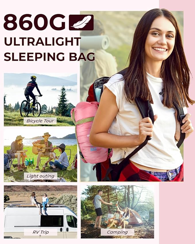 Sleeping Bag, Ohuhu Lightweight Sleeping Bag 3 Season Warm Weather Portable Compact Sleeping Bags for Adult Kids with Carry Bag for Camping Hiking Backpacking and Outdoors 59℉-77℉