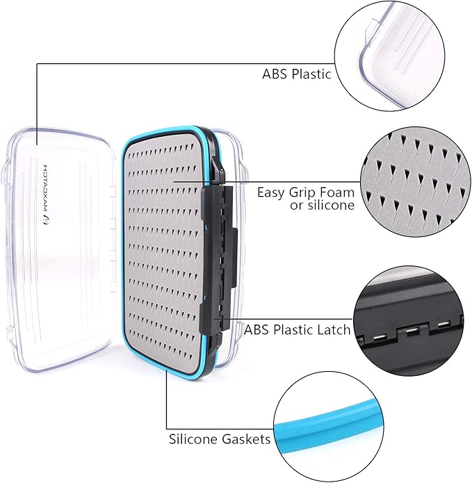 M MAXIMUMCATCH Maxcatch Fly Box Two Sided Waterproof Jig Fly Fishing Boxes for Dry Wet Nymph Flies 4 Sizes Clear Lid