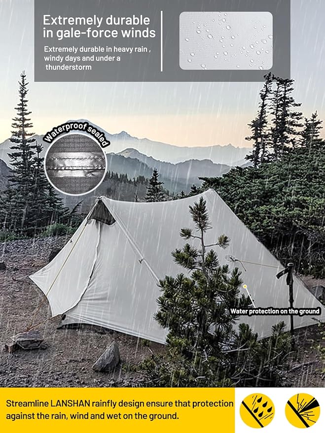 LANSHAN Ultralight Tent 3-Season Backpacking Tent for 1-Person or 2-Person Camping, Trekking, Kayaking, Climbing, Hiking