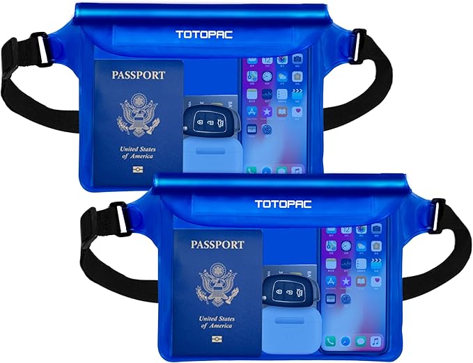 2-Pack Waterproof Fanny Pack, Phone Pouch with Waist Strap, 9x6.7 Inch Dry Bag for Phone, Cash, and Valuables – for Swimming, Kayaking, Boating, Snorkeling, and Water Sports (2, Blue + Blue)