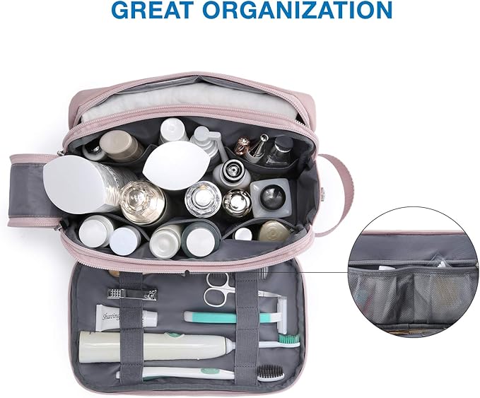 BAGSMART Toiletry Bag for Men, Travel Toiletry Organizer Dopp Kit Water-resistant Shaving Bag for Toiletries Accessories, Door Room Essentials,Pink-medium