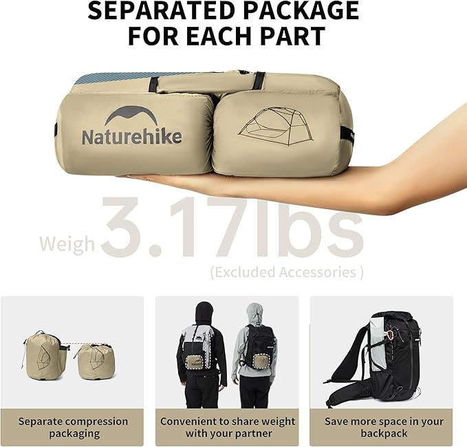 Naturehike Star River UL 2 Person Backpacking Tent, Double Layer Waterproof Two Person Tent, Lightweight Backpacking Cycling 2 Person Tent