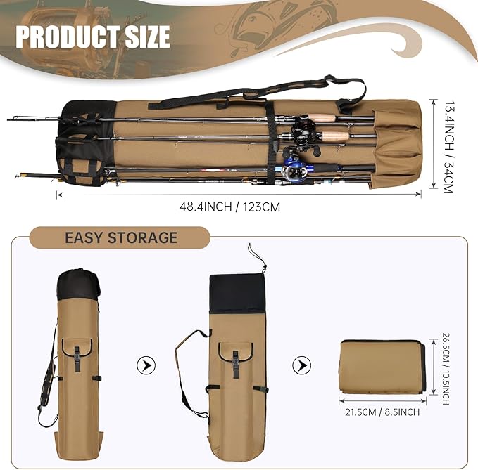Wowelife Fishing Rod Carrier - Pole Bag Reel Organizer Case Storage for Gear, Travel - Gifts for Men, Family