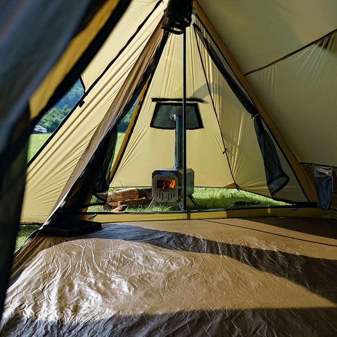 POMOLY Hot Tent Bushcraft Tent, STOVEHUT 20 2.0 Ultralight Shelter with 4 Poles for 1-2 Person Camping, Backpacking (Brown)