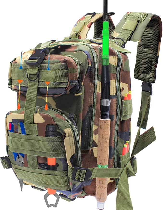 Lightweight Fishing Tackle Backpack Professional Water-Resistant All-in-One Rod Holder & Gear Storage