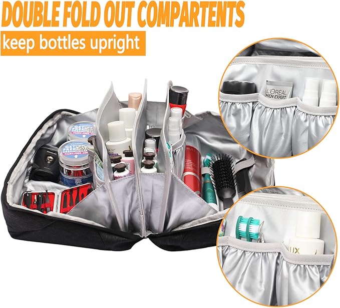 Toiletry Bag for Men,Travel Mens Toiletry Bag Large Toiletry Organizer Bag Fits Bottles Vertically Shaving Bag Waterproof Dopp kit for Toiletries Accessories