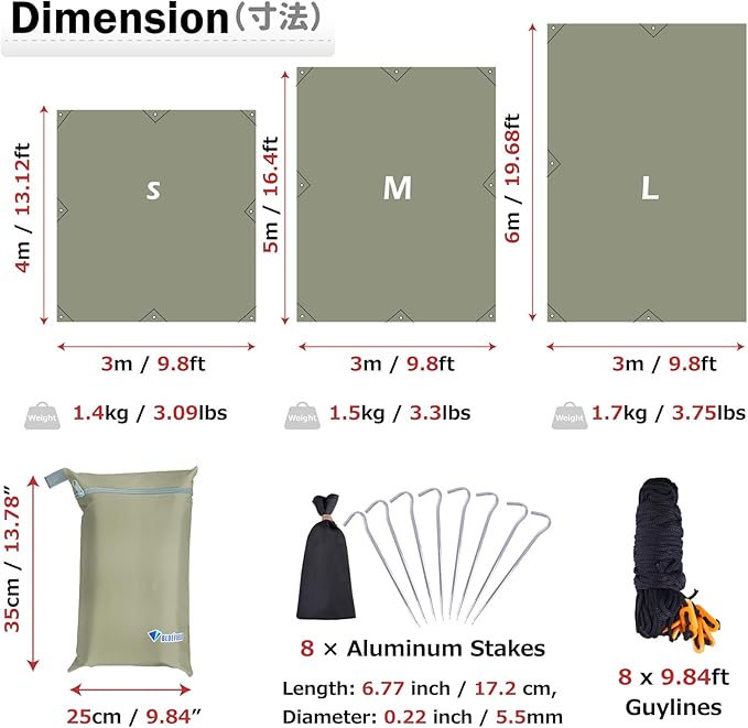 Azarxis Waterproof Camping Tent Tarp Hammock Rain Fly Footprint Ground Cloth Shelter Sunshade Beach Picnic Blanket Mat for Outdoor Camping Park Lawn