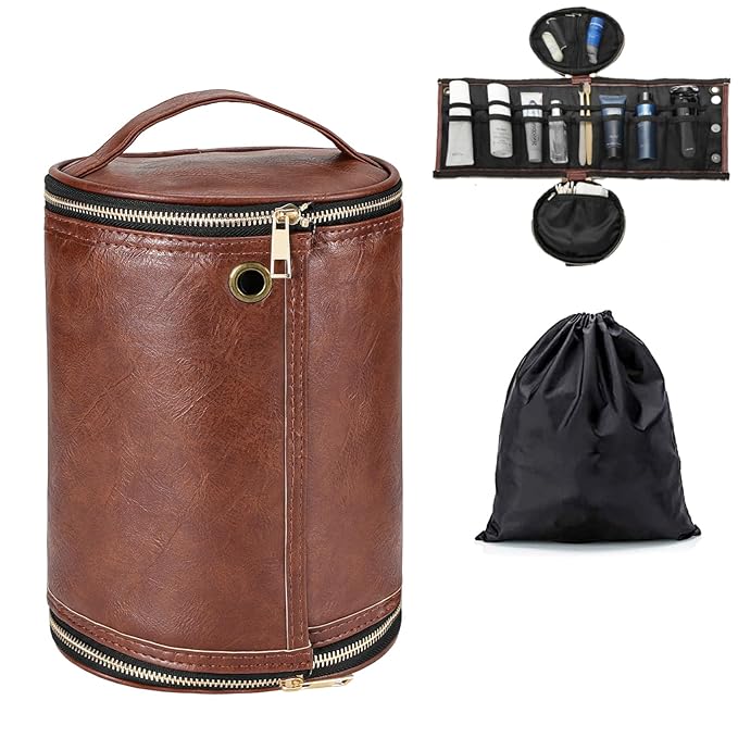 Luxspire Toiletry Bag for Men, Travel Toiletry Organizer Dopp Kit, PU Leather Water-resistant Shaving Bag for Toiletries Accessories, Gift for Mens, Brown