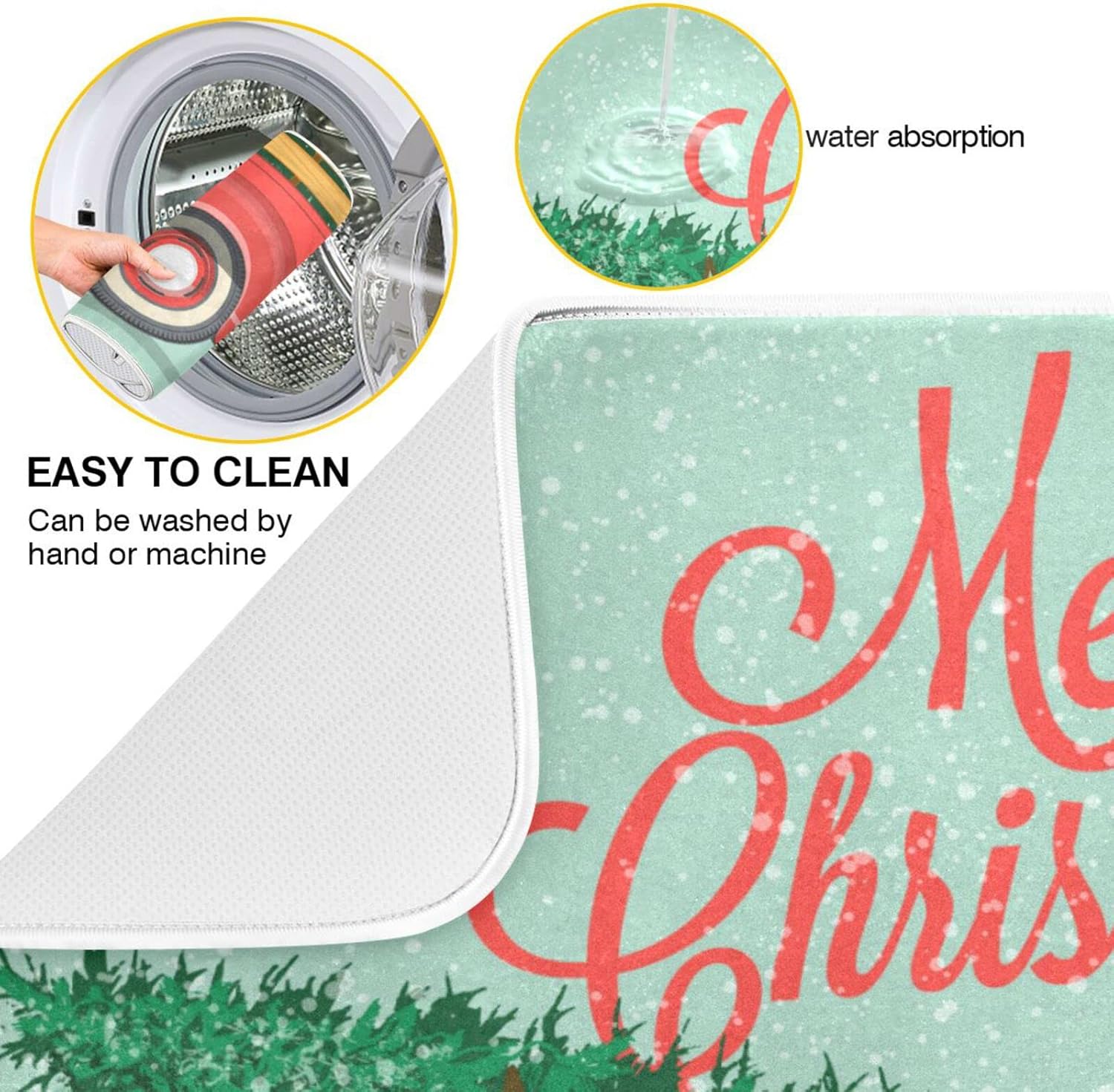 senya Super Absorbent Dish Drying Mat, Microfiber Fast-Drying Dish Mat, 16''x18'', Kitchen Dish Drying Pad, Merry Christmas Happy New Year Postcard