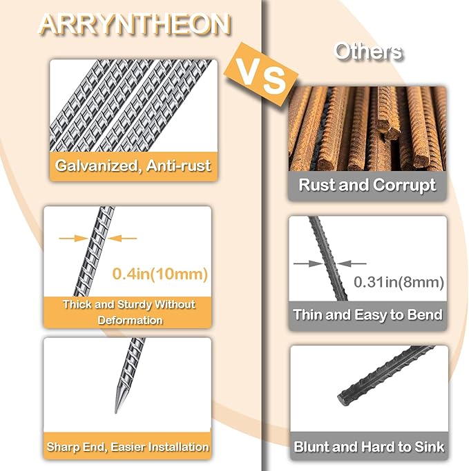 Rebar Stakes 12 Inch 10 Pack Tent Stakes Heavy Duty Metal J Hook, Fence Stakes for Trampoline, Fence, Camping Tent (17, I-16 x2/5")