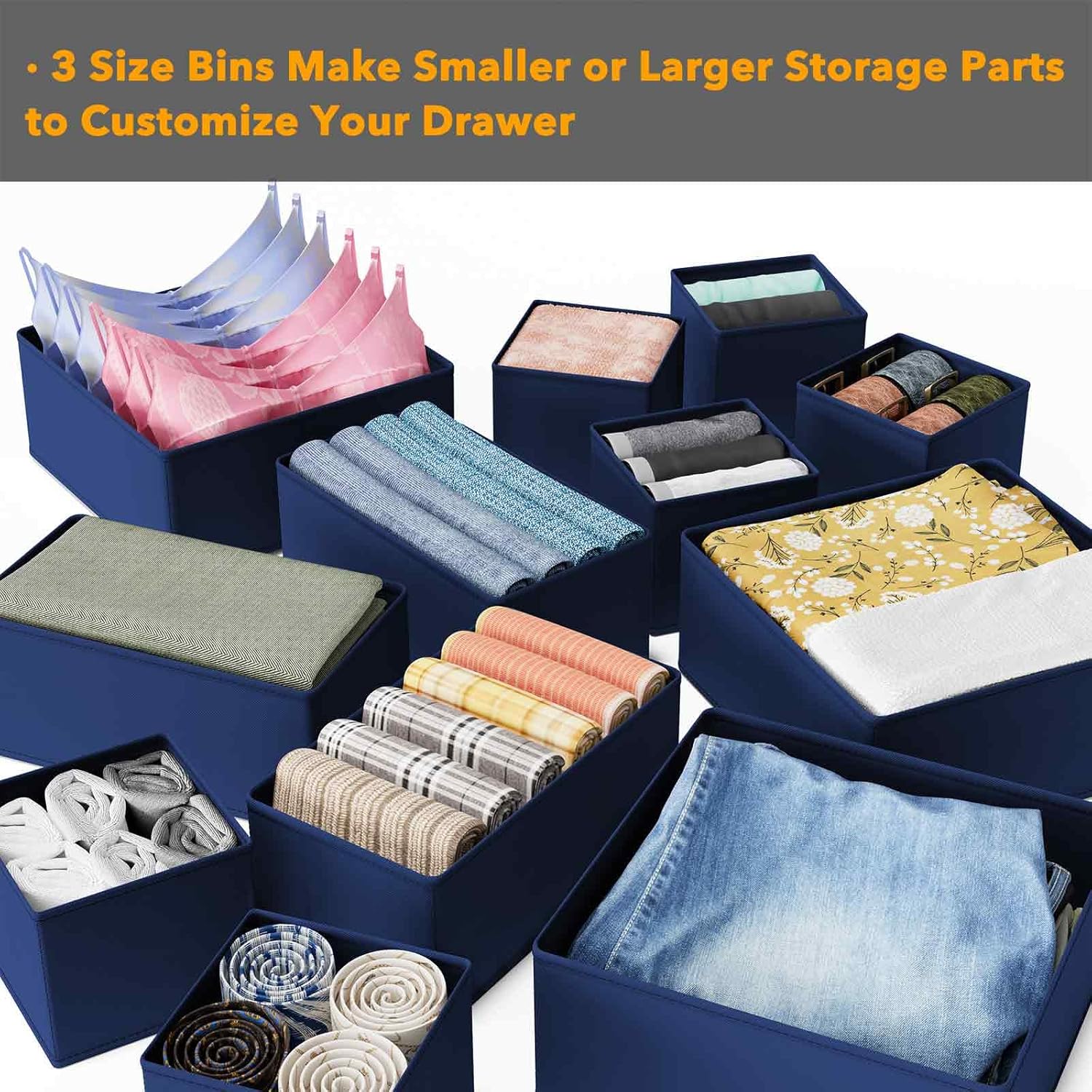 SpaceAid Drawer Organizer for Clothes, 12 Pack Dresser Drawer Organizer Bins, Closet Organizers and Storage Dividers for Clothing, Underwears, Socks (Blue)