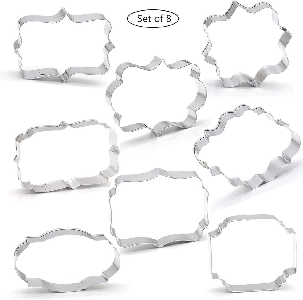 Fancy Plaque Cookie Cutters Set of 8 pcs, Stainless Steel Wedding Frames Shaped Fondant Cutter Molds Baking DIY