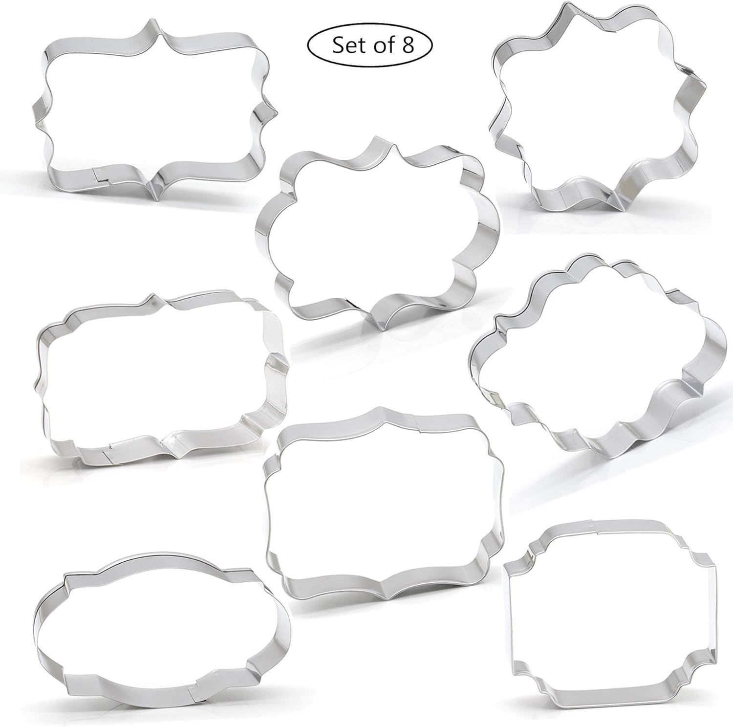 Fancy Plaque Cookie Cutters Set of 8 pcs, Stainless Steel Wedding Frames Shaped Fondant Cutter Molds Baking DIY