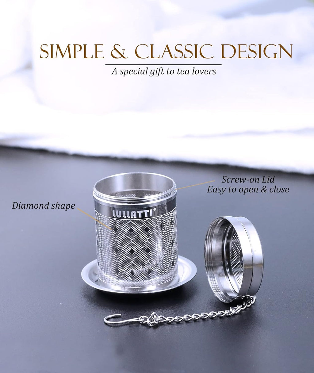 Tea Infuser (1 Pack), Extra Fine Mesh Loose Leaf Tea Steeper with Diamond Pattern & Extended Long Chain, 18/8 Stainless Steel Tea Ball Strainer for Brewing All Kinds of Tea