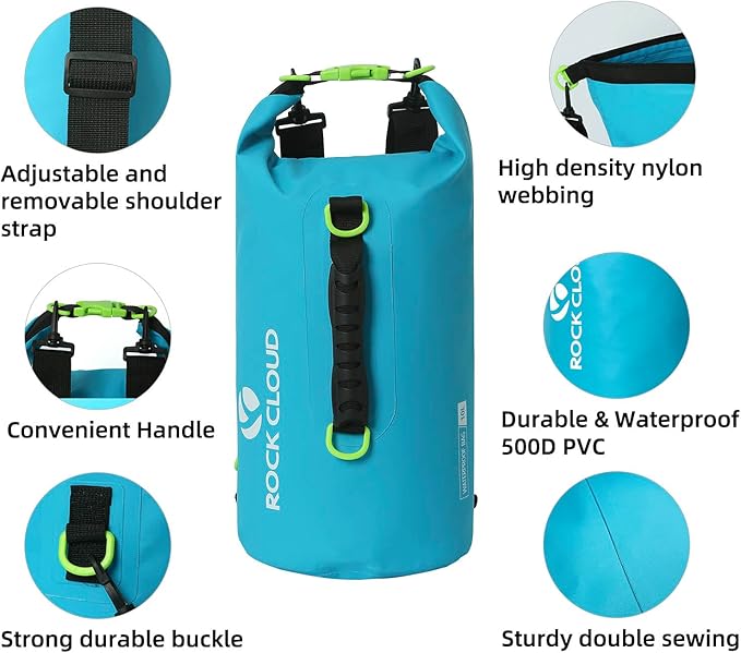 ROCK CLOUD Dry Bag Waterproof 10L Dry Sack for Kayaking Rafting Boating Beach Surfing Swimming Canoe Camping Hiking Fishing Ski