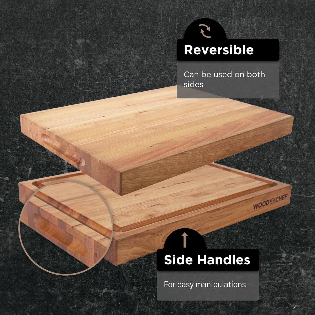 Medium Wood Cutting Board from American Cherry - A Reversible Butcher Block That Comes with Juice Groove for Cutting Meat and Juicy Veggies Easily - Cherry Chopping Board - 16x12x1.5 inches