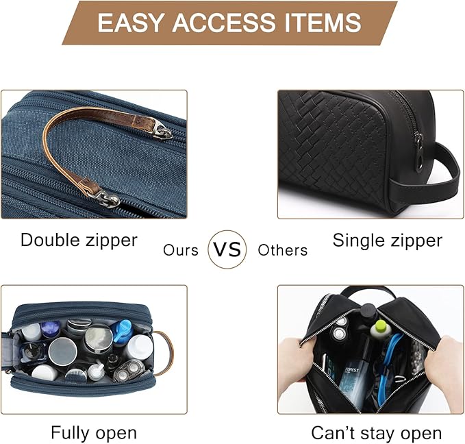 BAGSMART Toiletry Bag for Men, Canvas Travel Toiletry Organizer Dopp Kit Water-resistant Shaving Bag for Toiletries Accessories,Navy Blue-Medium