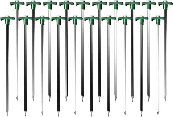 Cheardia 10 Pack Tent Stakes Heavy Duty, 10.25 Inch Yard Stakes Non-Rust Metal Tent Pegs Ground Stakes Tent Spikes for Camping Patio, Garden, Canopies, Grassland, Outdoor, Green