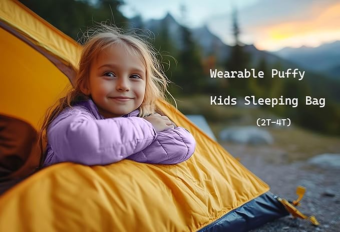 T40 Toddler Sleeping Bags Boys Girls | Ages 2-4 | Puffy Kids Sleeping Bag Camping Sleepovers |up to 46 in| Lightweight Compact Comfort for Indoor Outdoor Machine Washable