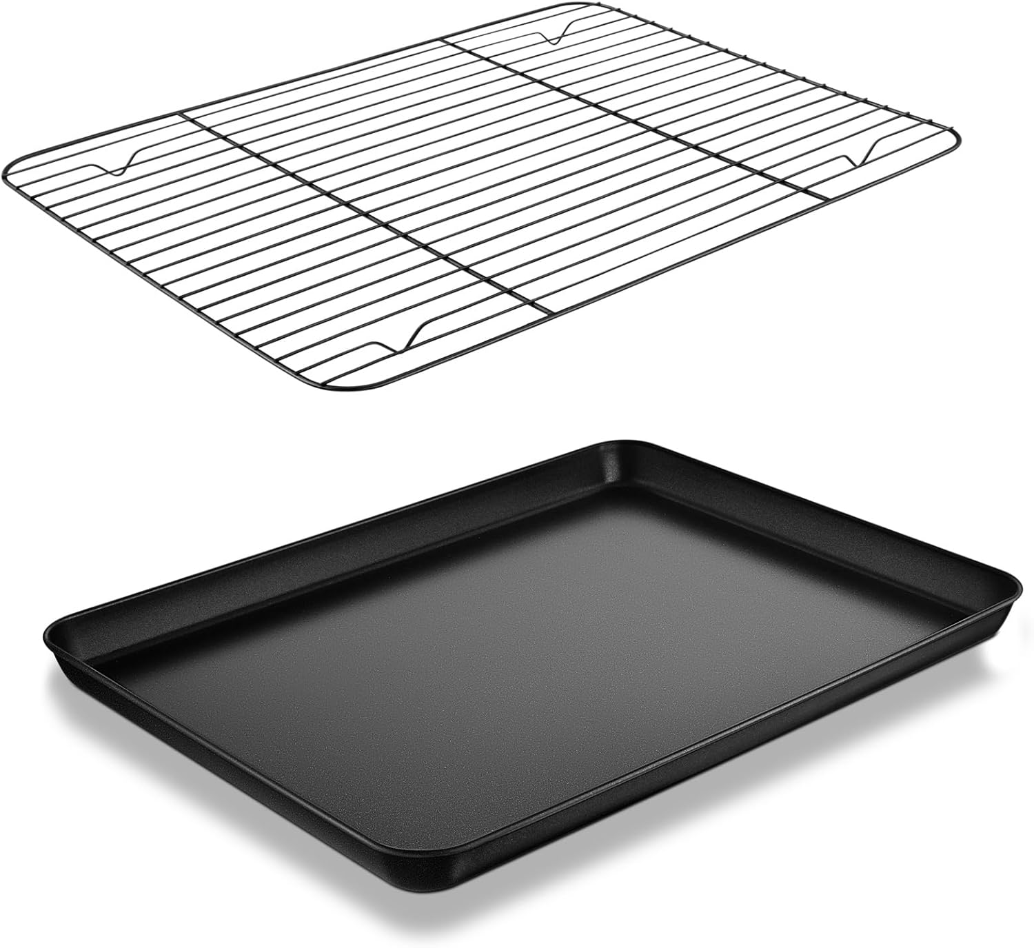 P&P CHEF Baking Oven Sheet Pan with Rack for Cookie, Nonstick Oven Tray and Cooling Rack for Baking & Roasting, Easy Clean, Black, 12.4 x 9.7 Inch